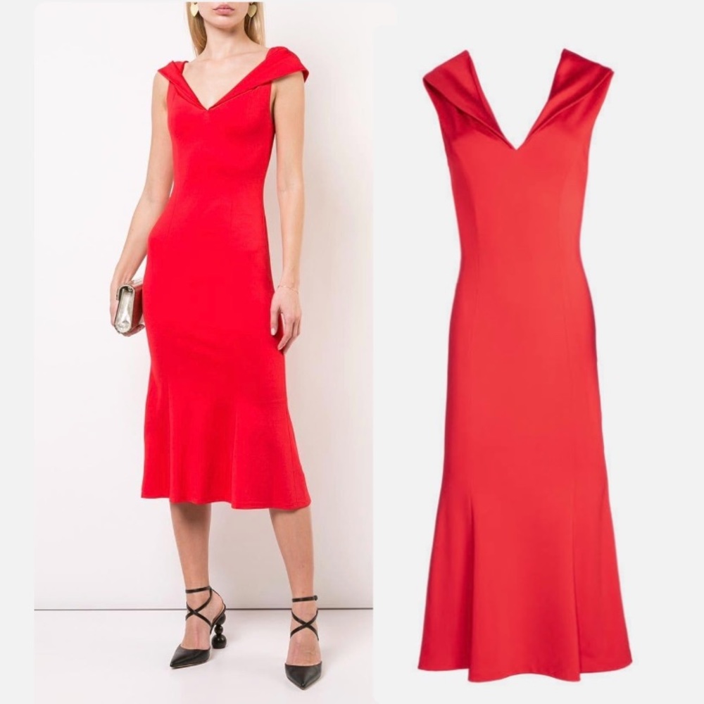 NEW Alice + Olivia Cecilia Red Draped Shoulder Cocktail Dress